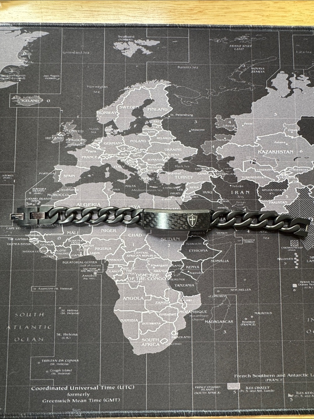 Men's Black Stainless Steel ID Bracelet with Cross Emblem